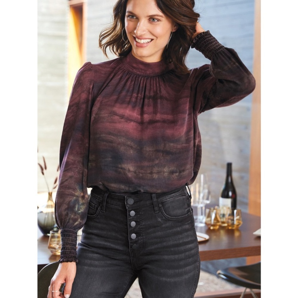 cloth & stone Mauve and Black Tie-Dye High-Neck Blouse